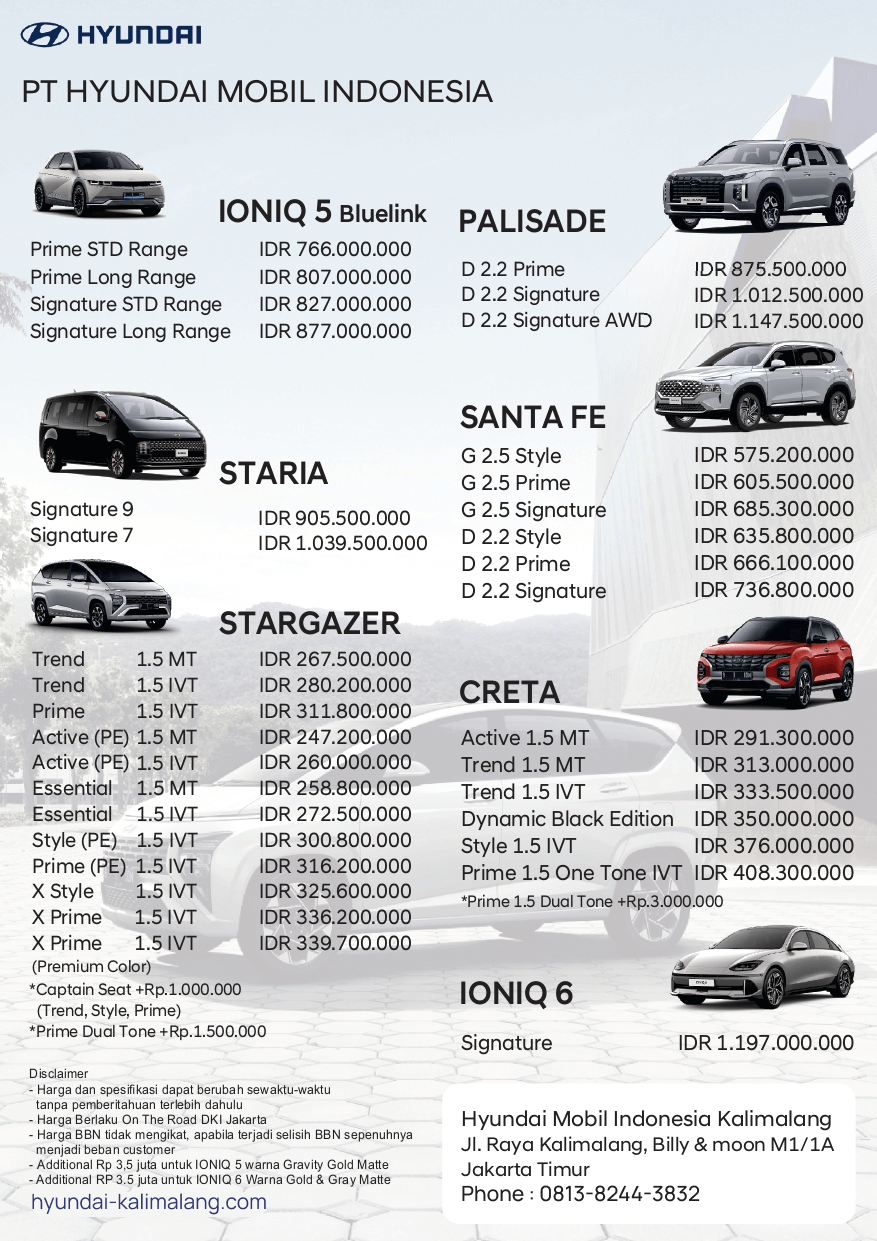 Pricelist Hyundai Kalimalang
